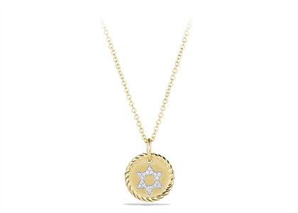 Gold Plated CZ Studded Round Star of David Pendant